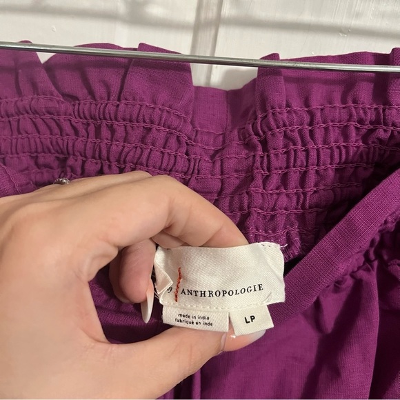 Anthropologie Linen Smocked High Rise Wide Leg Pants Purple LP Large Petite J - Picture 5 of 11